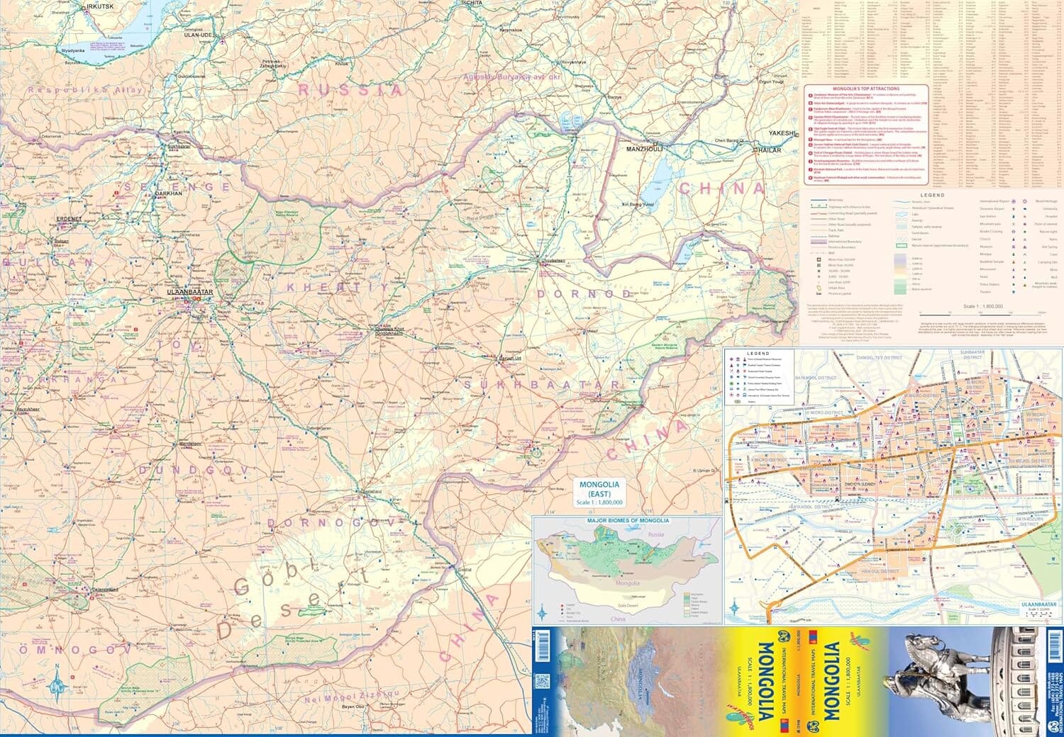 Carte de voyage - Mongolie + plan de Oulan-Bator | ITM carte routière ITM