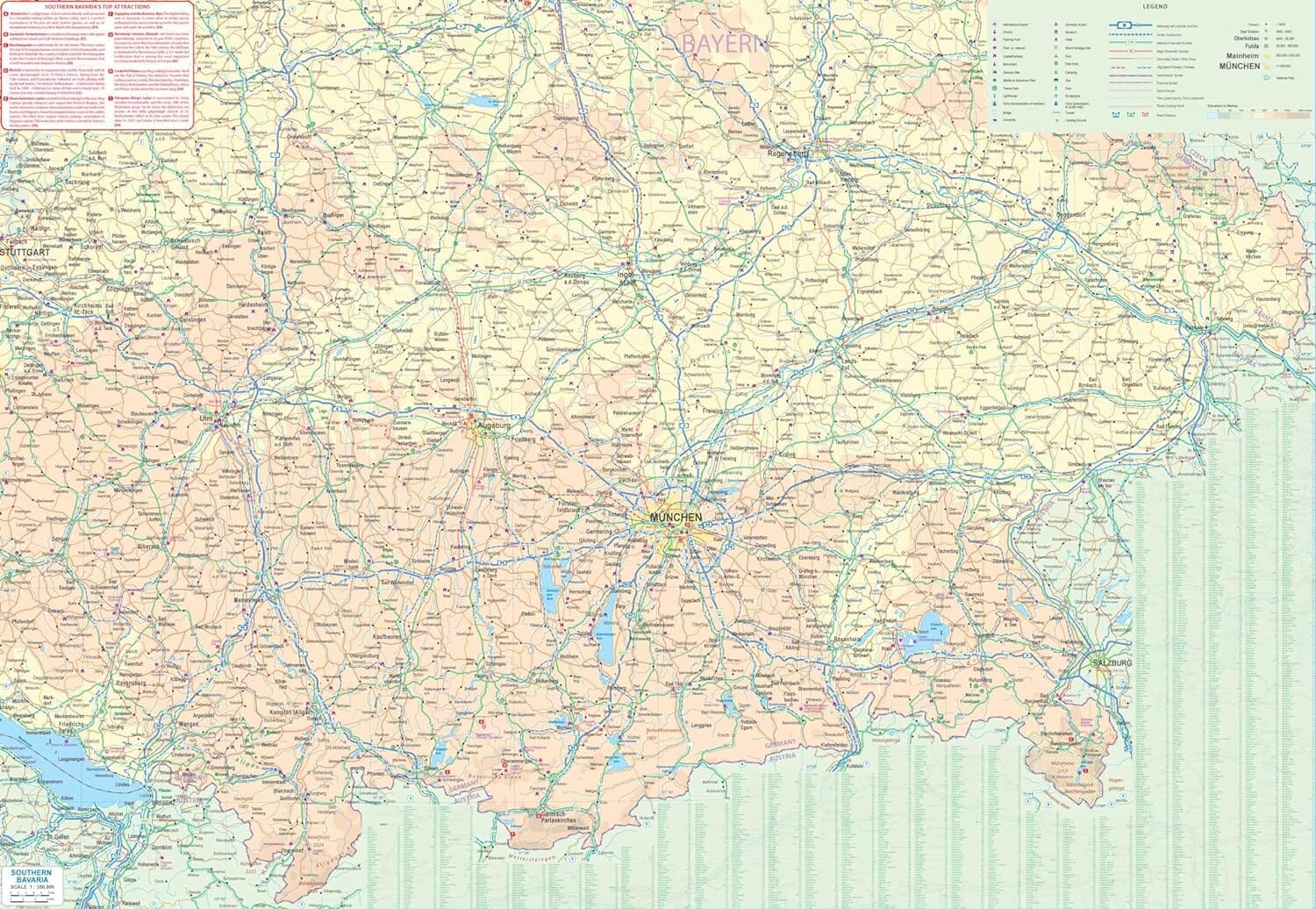Carte de voyage - Munich et Bavière sud | ITM carte routière ITM