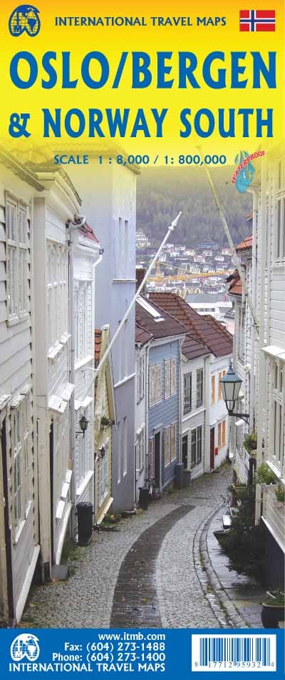 Carte de voyage - Norvège Sud & Plans d'Oslo et Bergen | ITM carte routière ITM