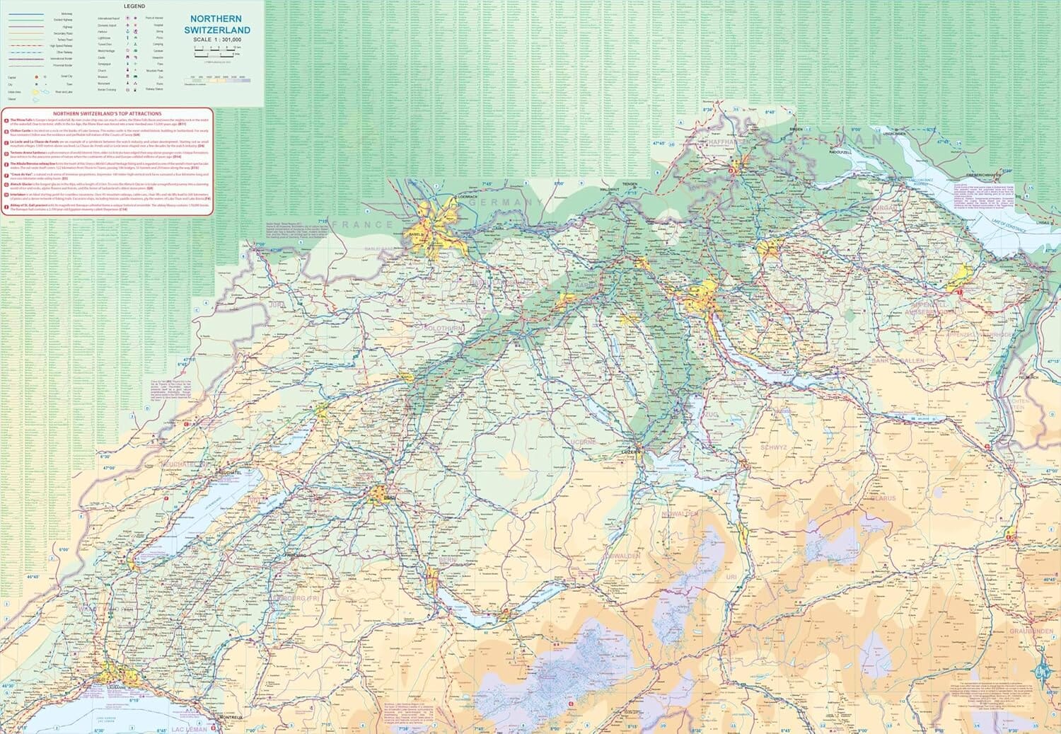 Carte de voyage - Plan de Zurich & Suisse Nord | ITM carte routière ITM