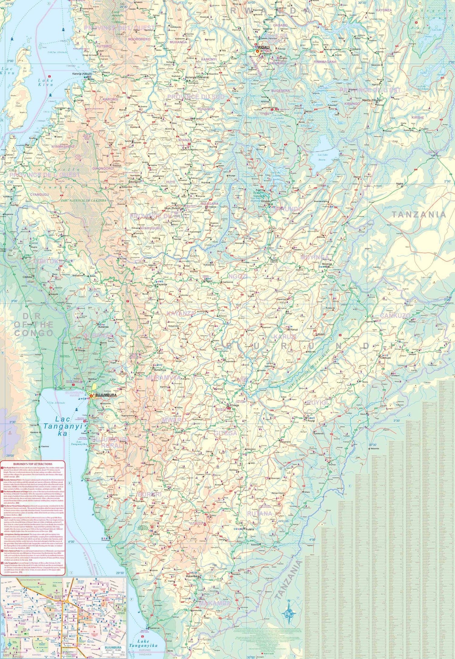 Carte de voyage - Rwanda & Burundi | ITM carte routière ITM