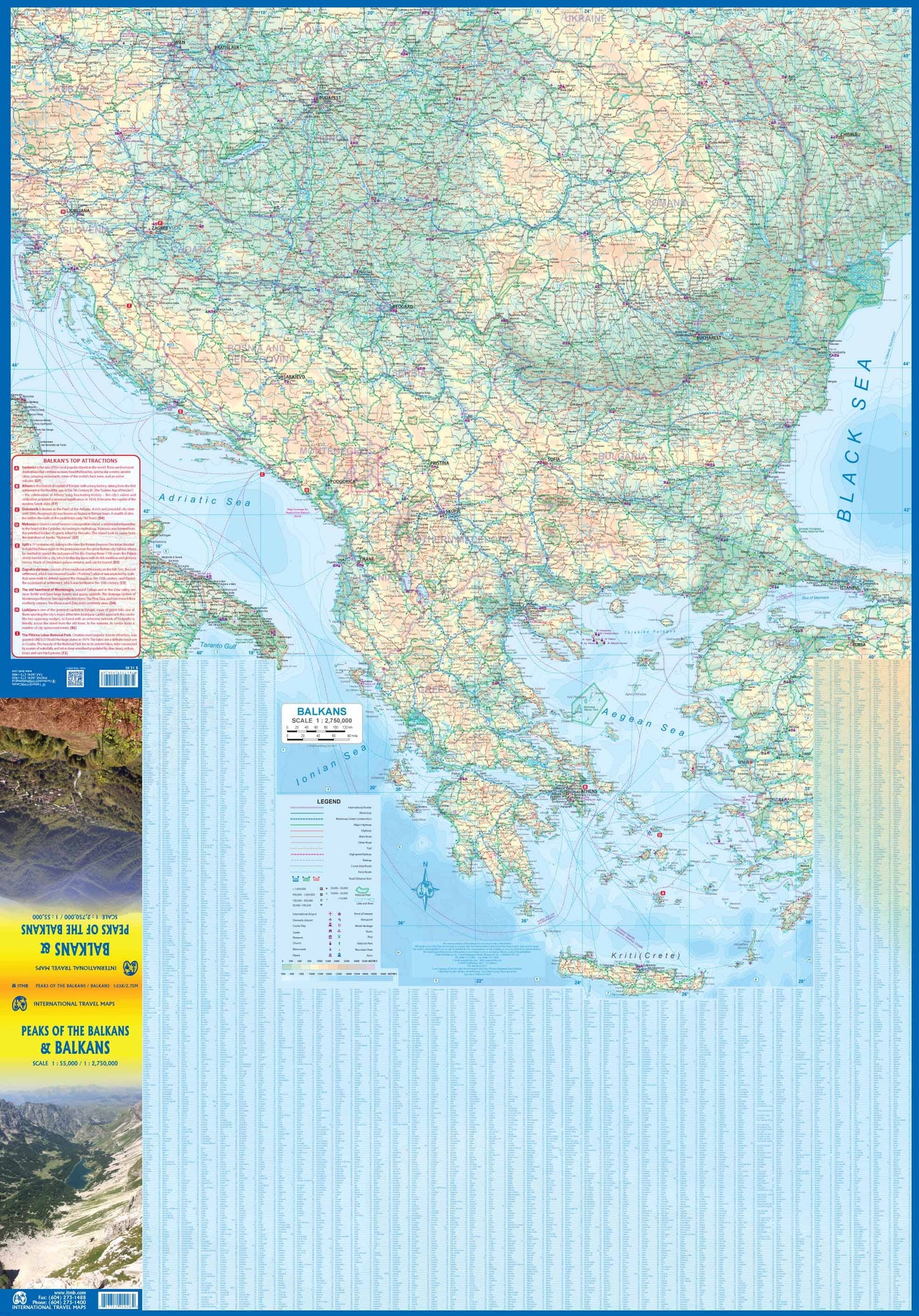 Carte de voyage - Sommets des Balkans | ITM carte routière ITM