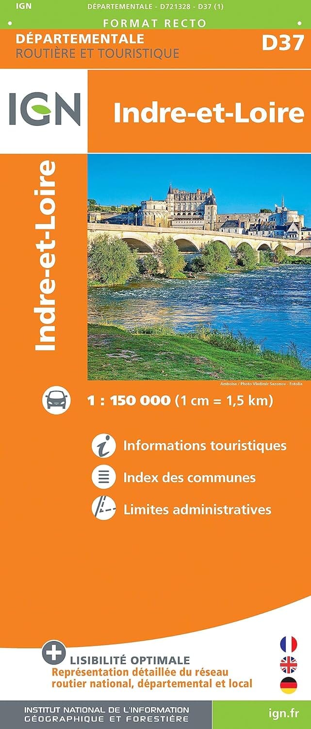 Carte départementale D37 - Indre-et-Loire | IGN carte routière IGN
