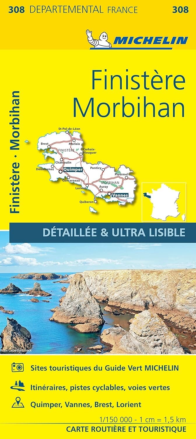 Carte départementale n° 308 - Finistère & Morbihan | Michelin carte routière Michelin