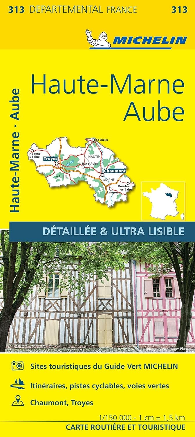 Carte départementale n° 313 - Aube & Haute-Marne | Michelin carte routière Michelin
