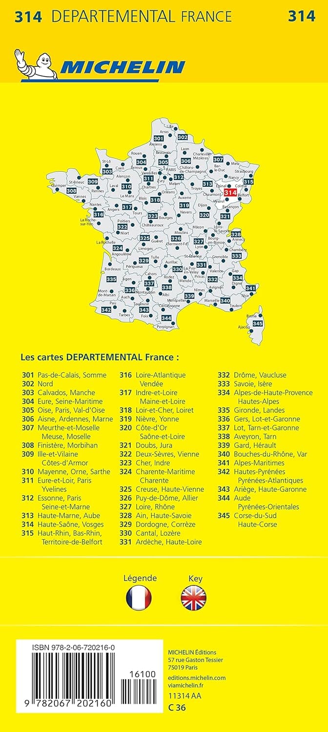 Carte départementale n° 314 - Haute-Saône & Vosges | Michelin carte routière Michelin