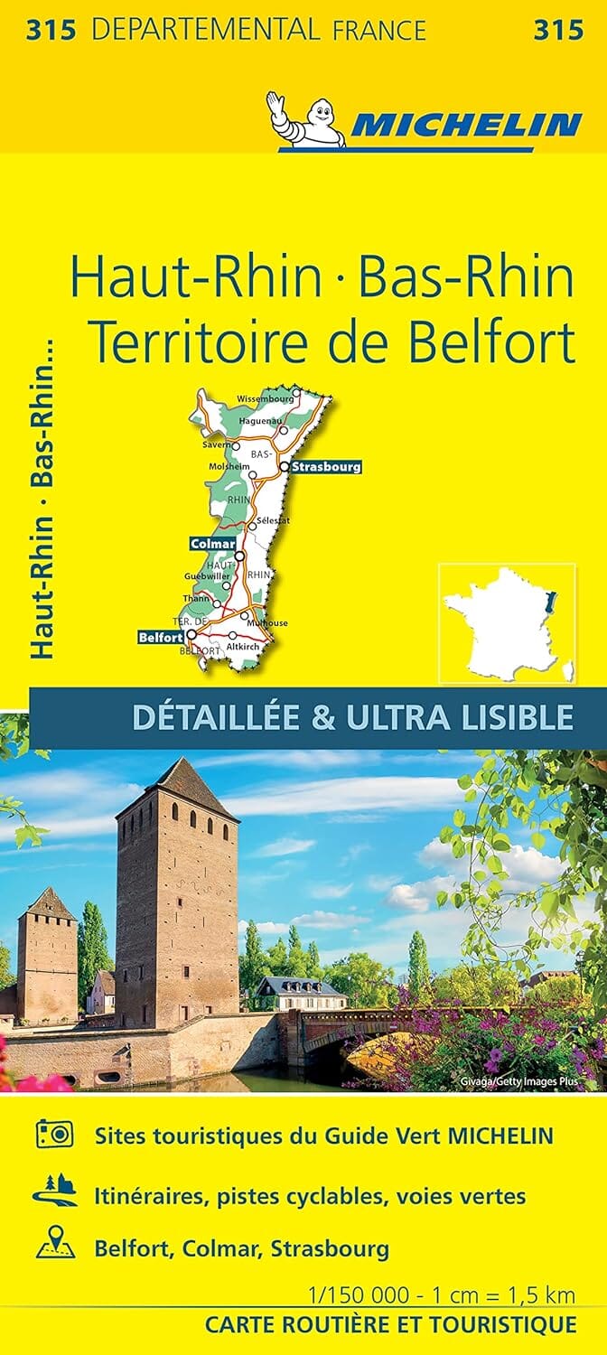 Carte départementale n° 315 - Bas-Rhin, Haut-Rhin & Territoire de Belfort | Michelin carte routière Michelin