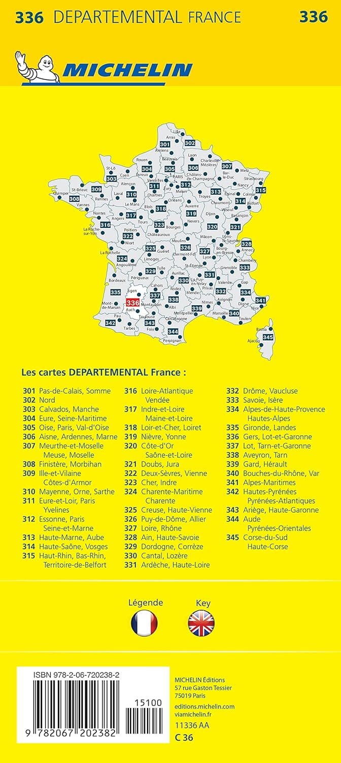 Carte départementale n° 336 - Gers & Lot-et-Garonne | Michelin carte routière Michelin