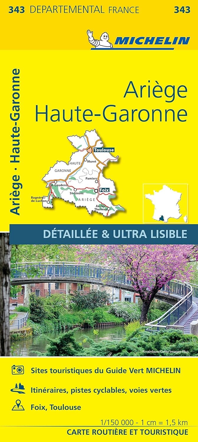 Carte départementale n° 343 - Ariège, Haute-Garonne | Michelin carte routière Michelin