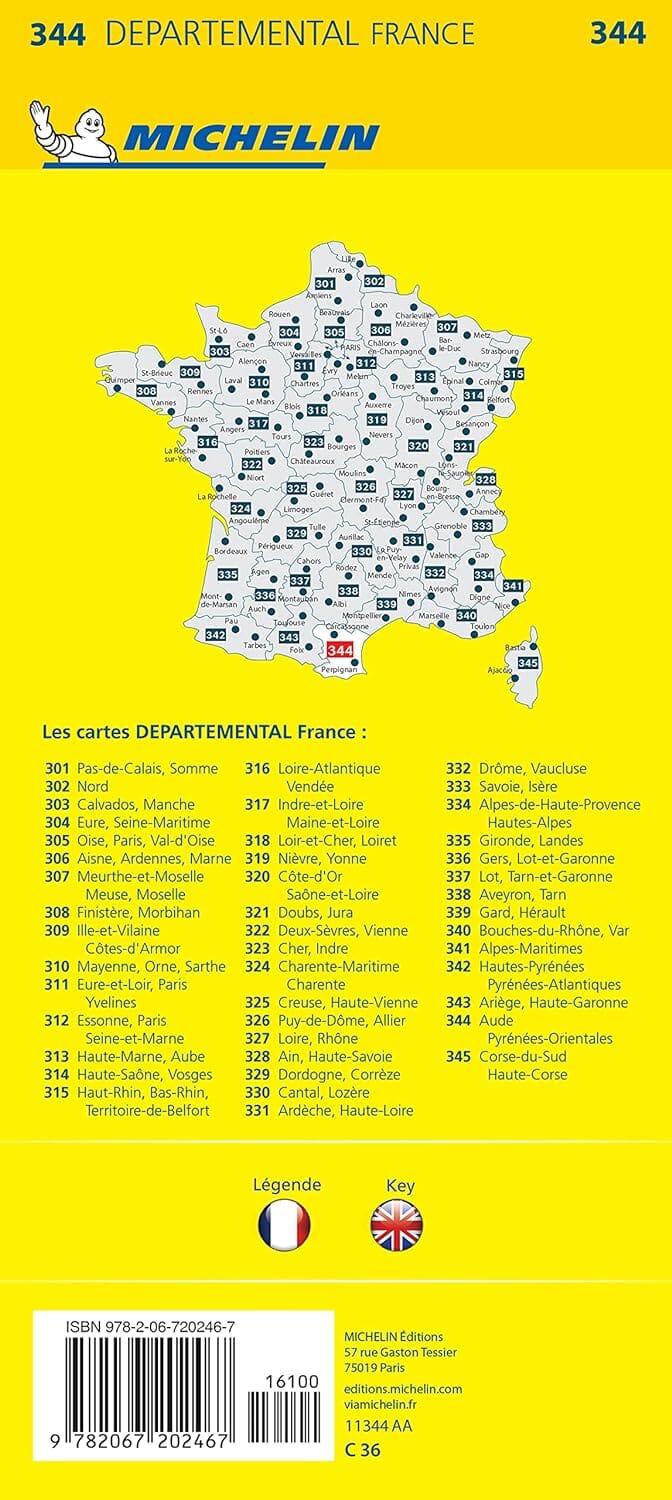 Carte départementale n° 344 - Aude & Pyrénées-Orientales | Michelin carte routière Michelin