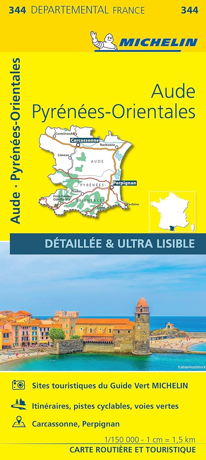 Carte départementale n° 344 - Aude & Pyrénées-Orientales | Michelin carte routière Michelin