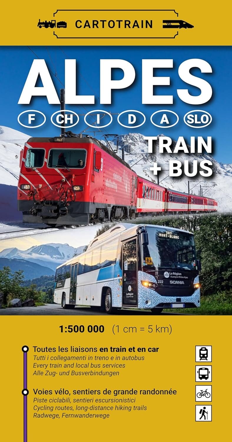 Carte des Alpes : Voyage en train et bus | Cartotrain carte routière Cartotrain 