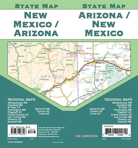 Carte des états de l'Arizona et du Nouveau-Mexique | GM Johnson carte routière GM Johnson 