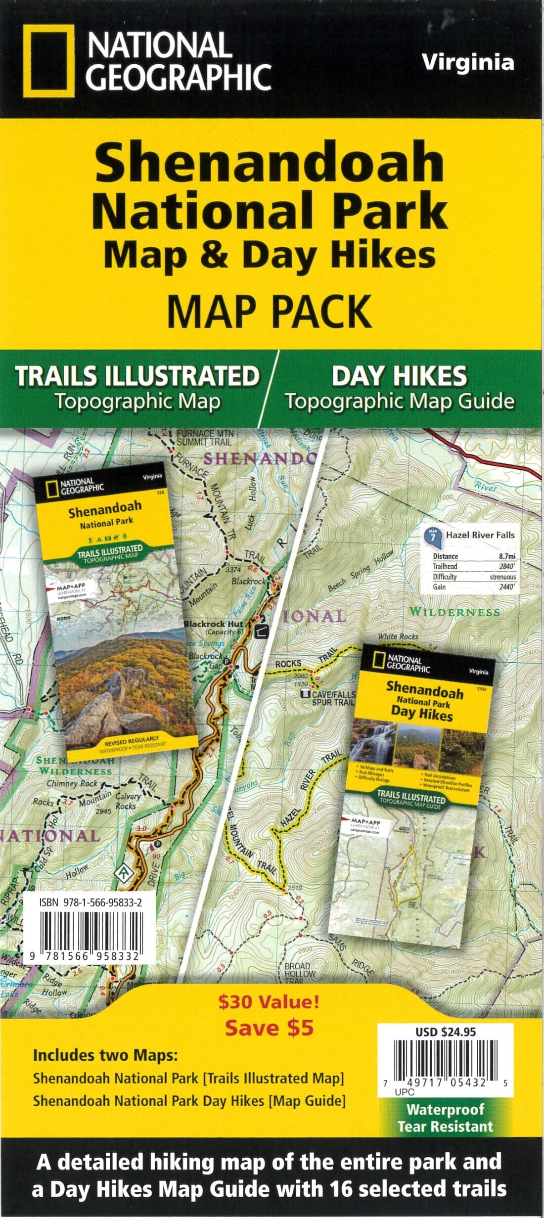 Carte des randonnées d'une journée - Parc national de Shenandoah [Pack de cartes] | National Geographic carte de randonnée National Geographic Default Title