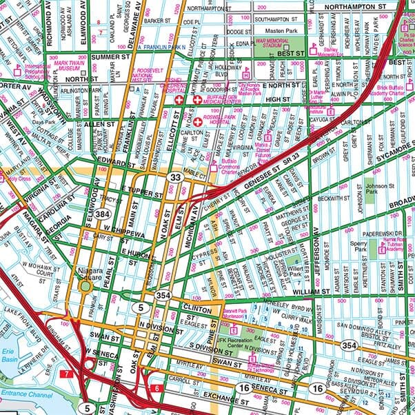 Carte des rues de Buffalo / Niagara Falls, New York | GM Johnson plan de ville GM Johnson 