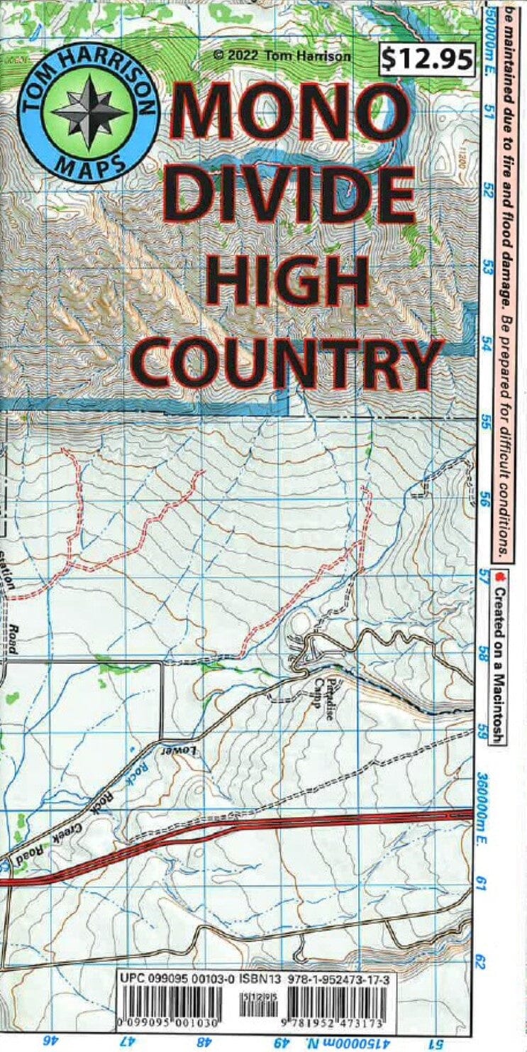 Carte des sentiers de Mono Divide High Country | Tom Harrison Maps carte de randonnée Tom Harrison Maps