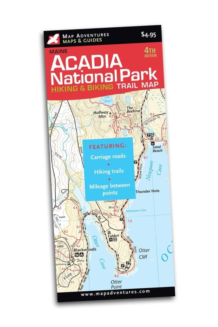 Carte des sentiers de randonnée et de cyclisme du parc national d'Acadia | Map Adventures carte pliée Map Adventures 