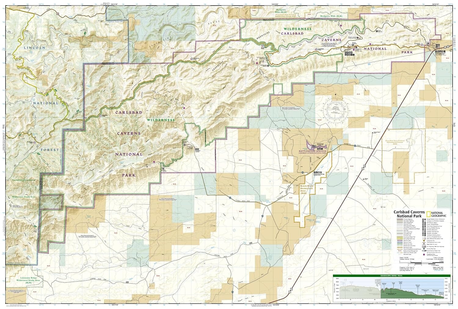 Carte de randonnée n° 247 - Parc national de Carlsbad Caverns (Nouveau-Mexique) | National Geographic carte de randonnée National Geographic