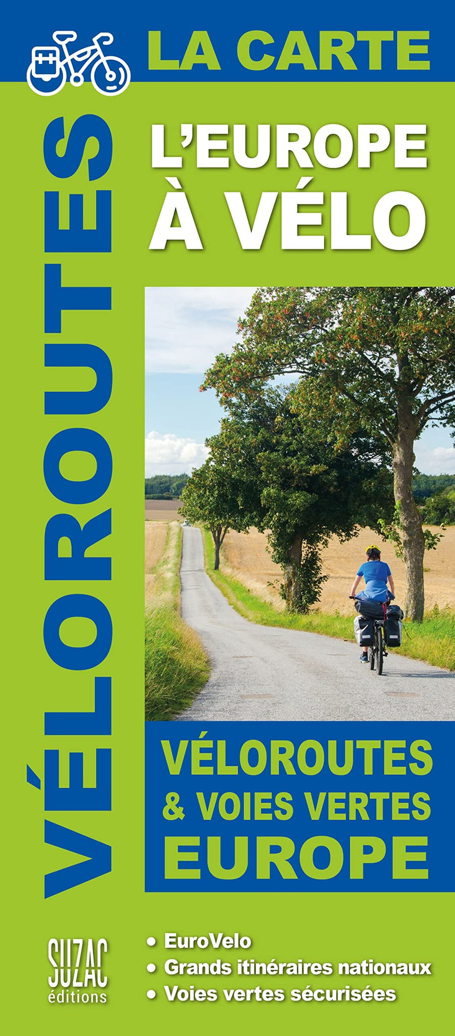 Carte des véloroutes et voies vertes en Europe carte pliée Sodis 