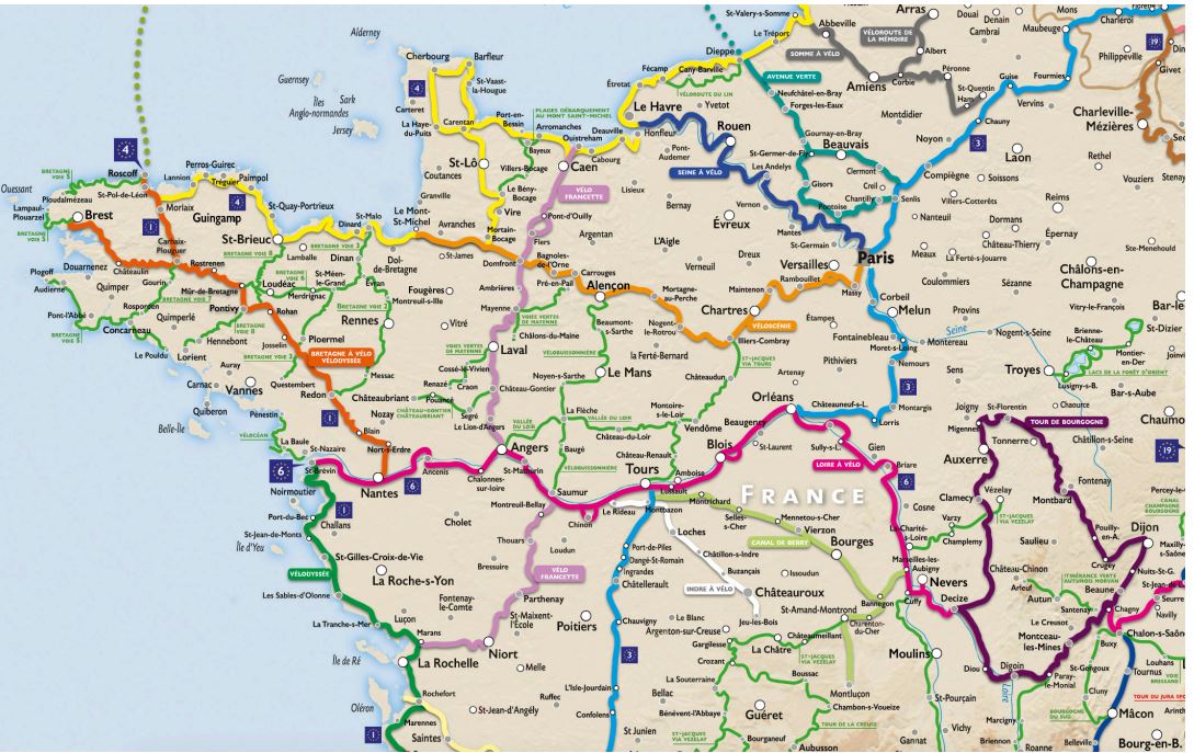Carte des véloroutes et voies vertes en Europe carte cycliste Suzac