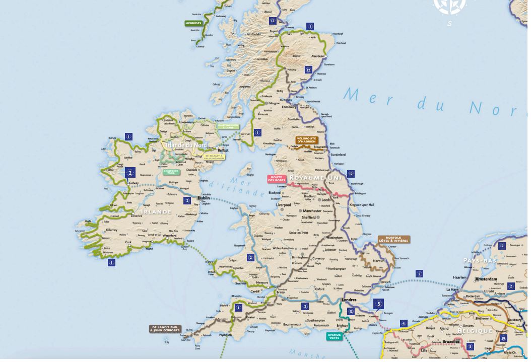 Carte des véloroutes et voies vertes en Europe carte cycliste Suzac
