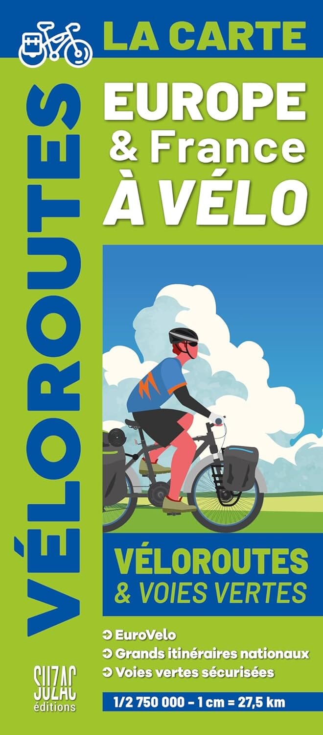 Carte des véloroutes et voies vertes en Europe et en France carte cycliste Suzac Editions 