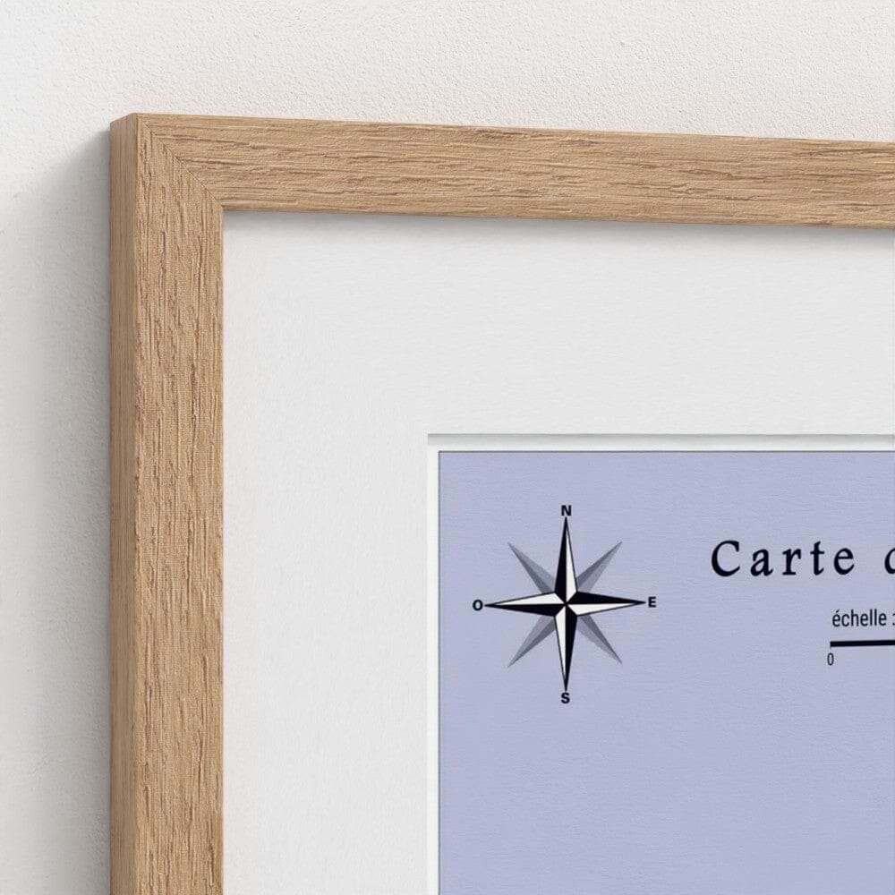 Carte des vignobles AOC de France – Tirage haute qualité encadré grand format carte murale livrée à plat Blay Foldex Bois naturel Avec passe-partout