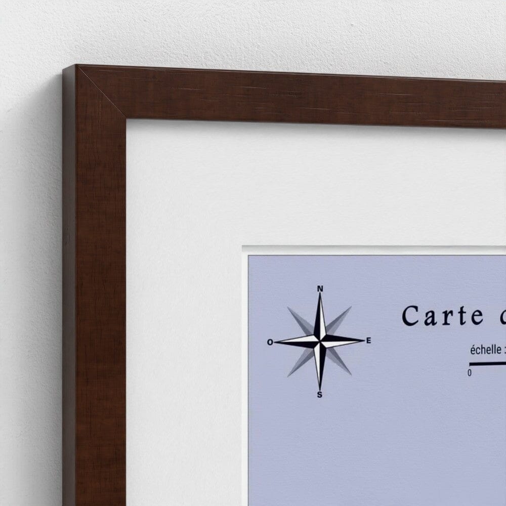 Carte des vignobles AOC de France – Tirage haute qualité encadré grand format carte murale livrée à plat Blay Foldex Brun foncé Avec passe-partout