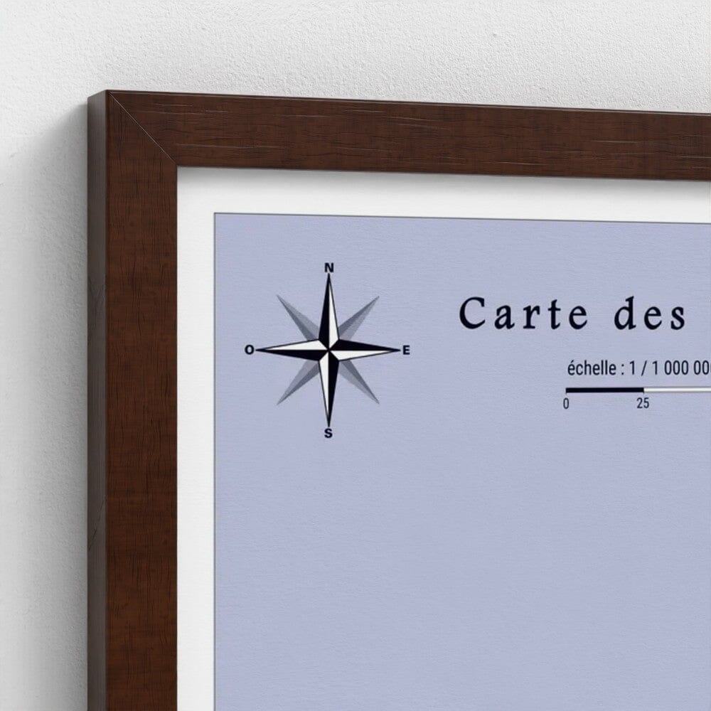 Carte des vignobles AOC de France – Tirage haute qualité encadré grand format carte murale livrée à plat Blay Foldex Brun foncé Sans passe-partout