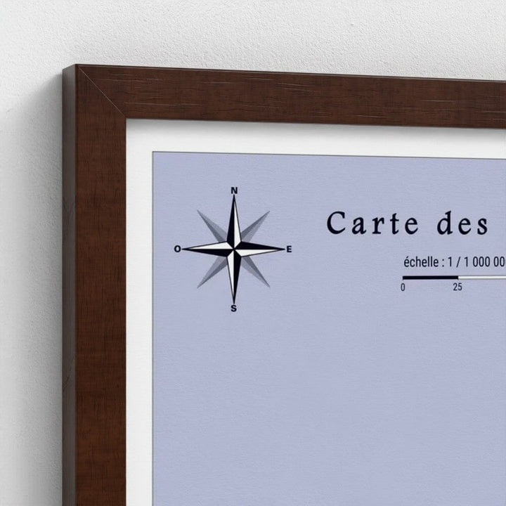 Carte des vignobles AOC de France – Tirage haute qualité encadré grand format carte murale livrée à plat Blay Foldex Brun foncé Sans passe-partout