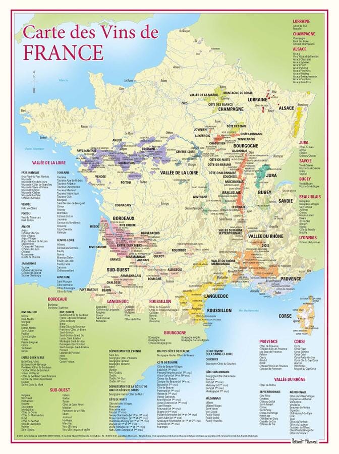 Carte des vins de France | Benoit France carte murale livrée à plat Benoit France