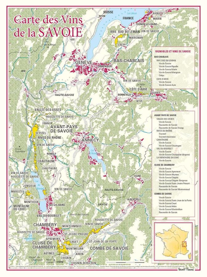 Carte des vins de la Savoie | Benoit France carte murale livrée à plat Benoit France