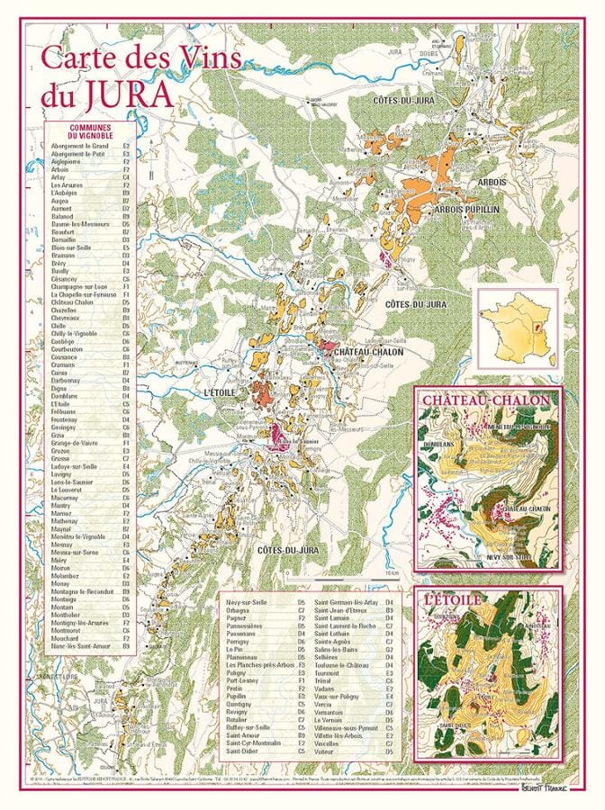 Carte des vins du Jura | Benoit France carte murale livrée à plat Benoit France