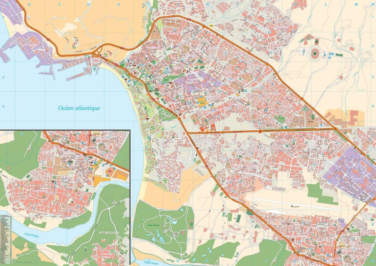 Carte détaillée - Agadir, Inezgane (Maroc) | Huber plan de ville Huber