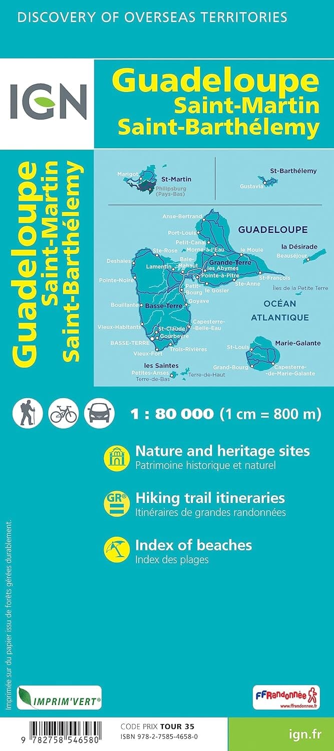 Carte détaillée - Guadeloupe, Saint Martin, Saint Barthélemy | IGN carte routière IGN 