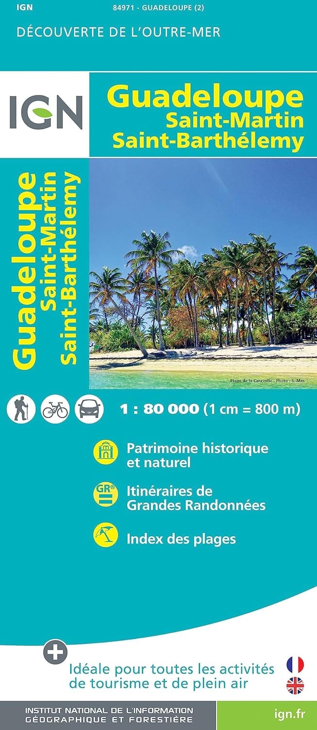 Carte détaillée - Guadeloupe, Saint-Martin, Saint-Barthélemy - VERSION MURALE ET PLASTIFIEE | IGN carte murale roulée (en tube) IGN