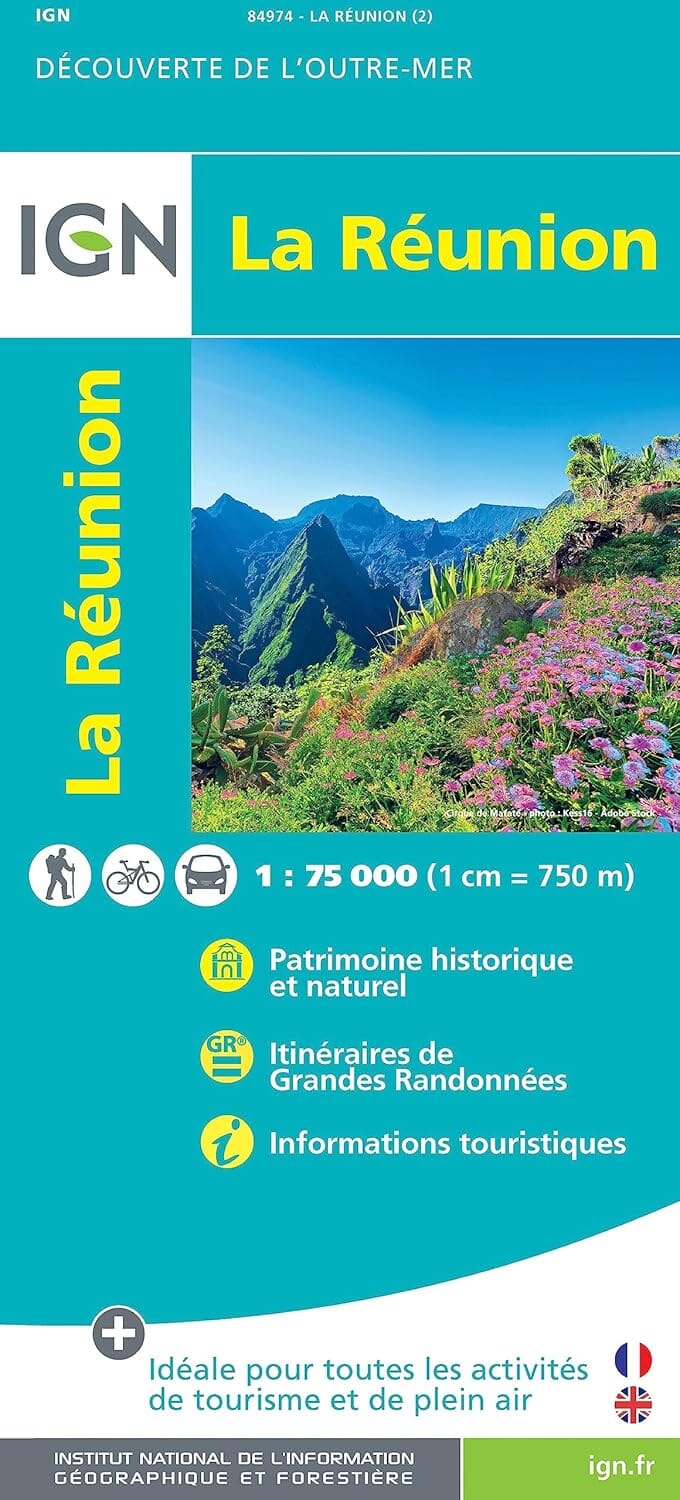Carte détaillée - Ile de la Réunion- VERSION MURALE ET PLASTIFIEE | IGN carte murale roulée (en tube) IGN 