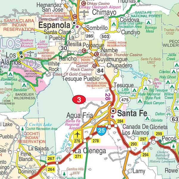 Carte d'état - Nouveau-Mexique (gros caractères, facile à lire) | GM Johnson carte routière GM Johnson 