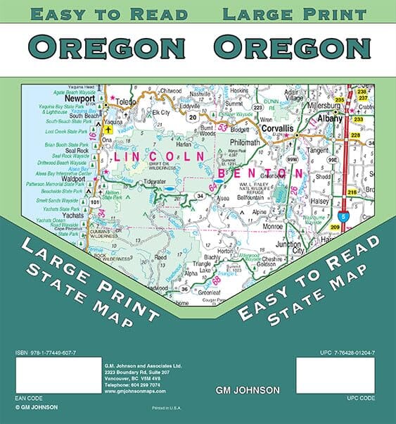 Carte d'état - Oregon (gros caractères, facile à lire) | GM Johnson carte routière GM Johnson 
