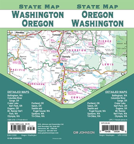 Carte d'état - Oregon, Washington | GM Johnson carte routière GM Johnson 