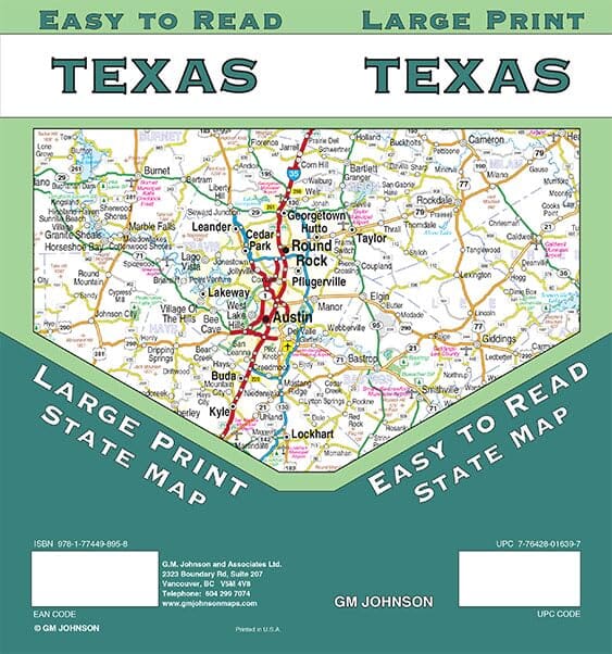 Carte d'état - Texas (gros caractères) | GM Johnson carte routière GM Johnson 