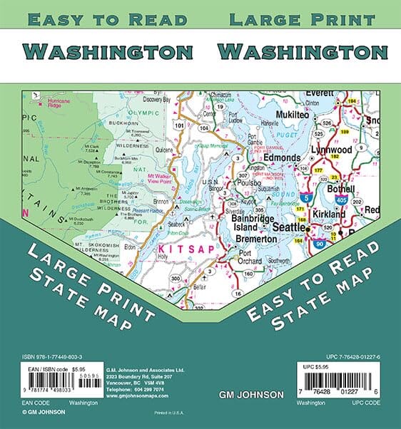 Carte d'état - Washington (gros caractères) | GM Johnson carte routière GM Johnson 