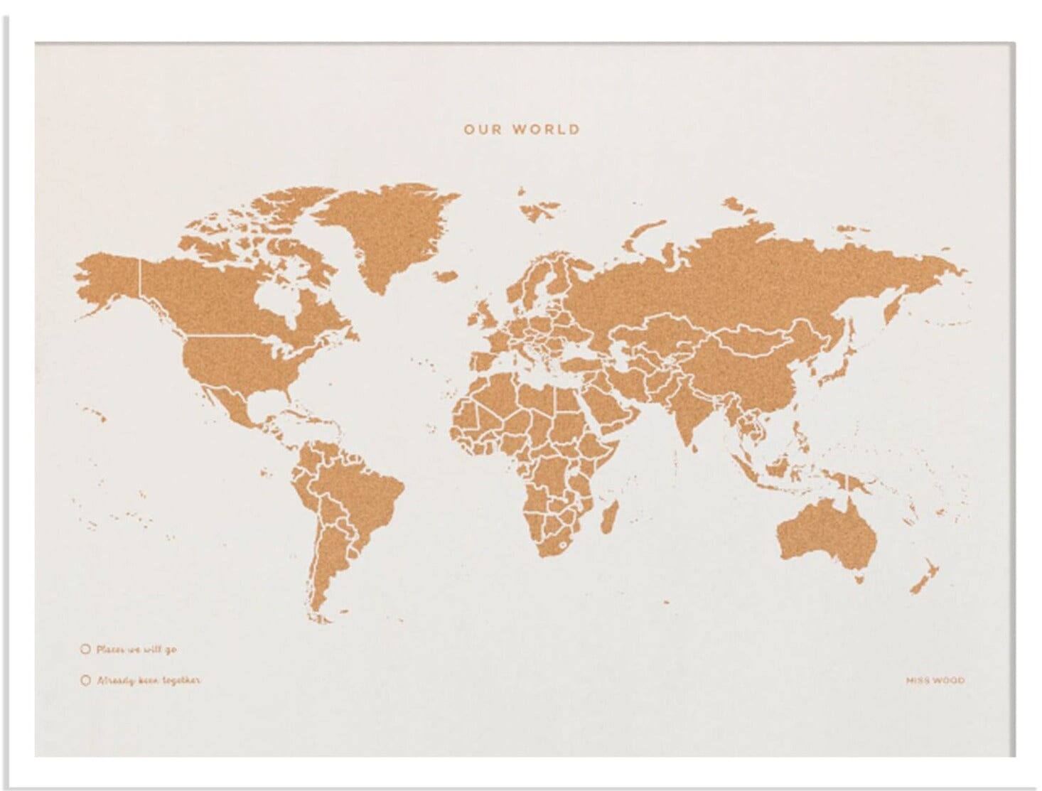 Carte du monde en liège - Édition spéciale blanc (45 x 30 cm) | Miss Wood carte murale livrée à plat Miss Wood