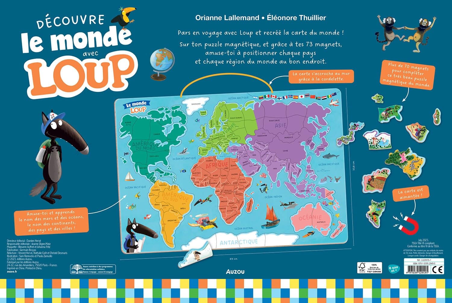 Magnetic world map puzzle (for children aged 6 and over) - 49 x 34