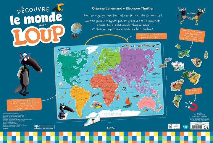 Carte du monde magnétique en puzzle (pour enfants 6 ans et +) - 49 x 34 cm puzzle Auzou 