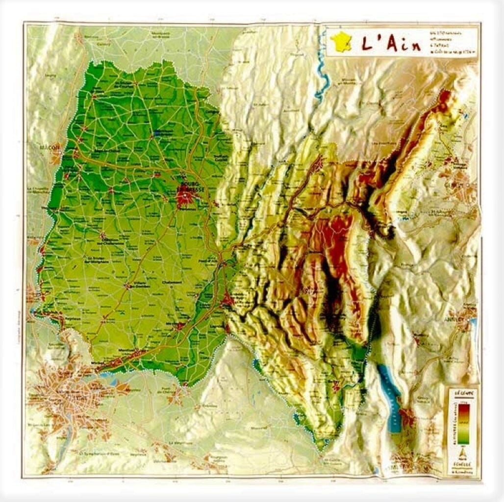 Carte en relief - Ain - 31 x 31 cm | Relief Editions carte en relief Reliefs Editions 