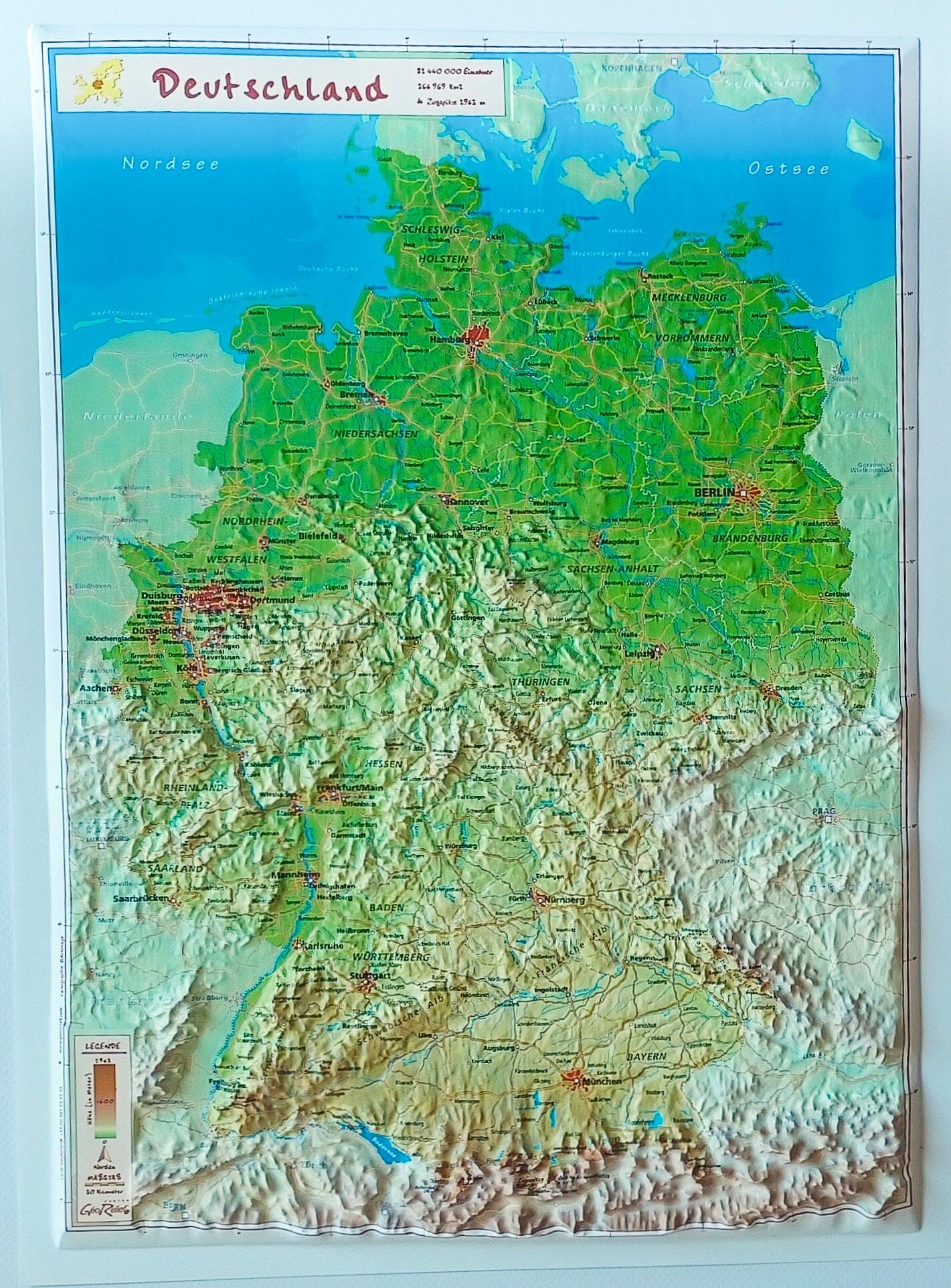 Carte en relief - Allemagne - 42 x 31 cm | Relief Editions carte en relief Reliefs Editions