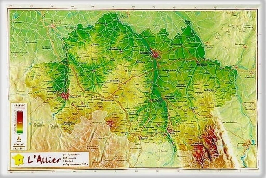 Carte en relief - Allier - 21 cm X 31 cm | Relief Editions carte en relief Reliefs Editions 