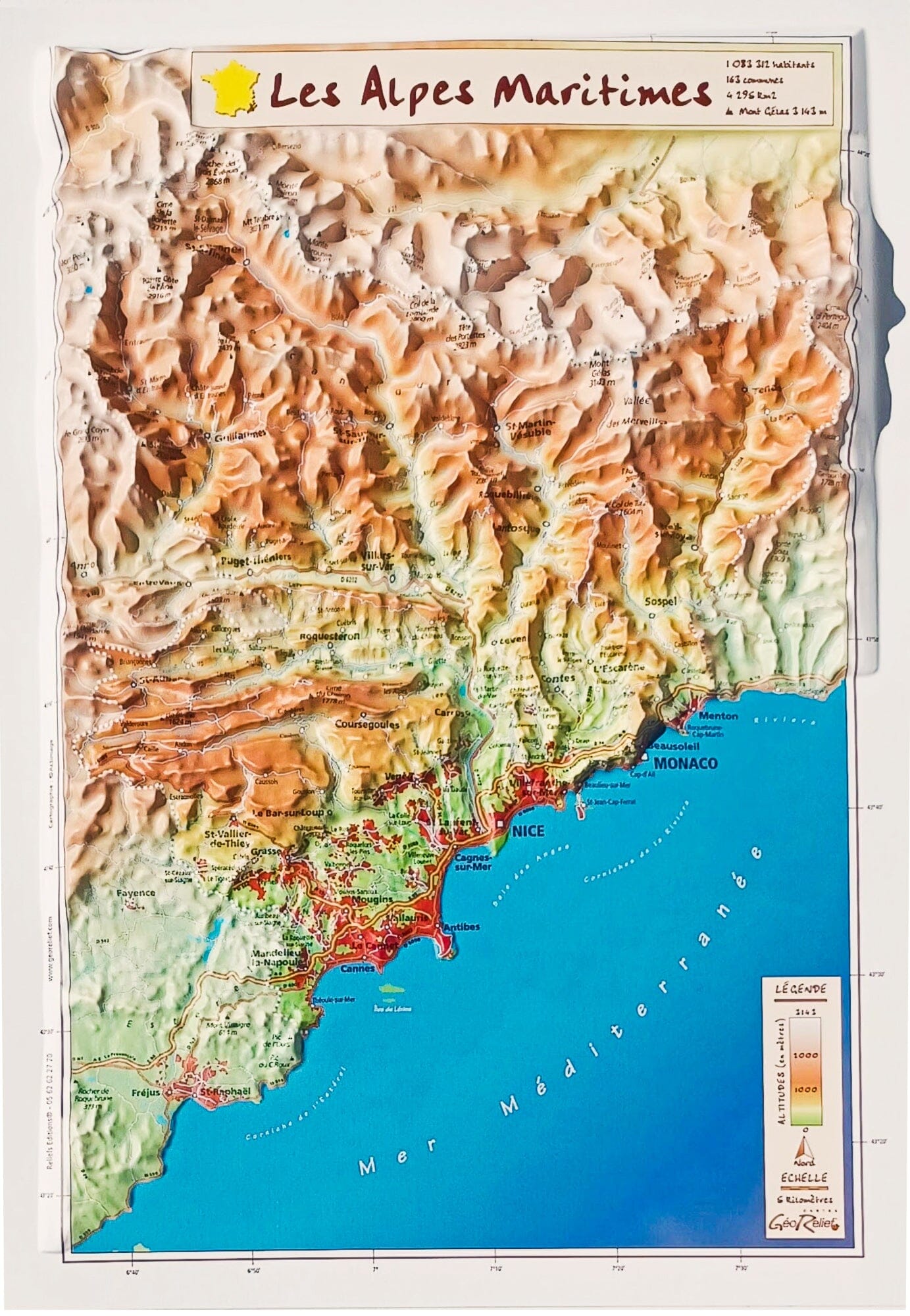 Carte en relief - Alpes-Maritimes - 31 X 21 cm | Relief Editions carte en relief Reliefs Editions