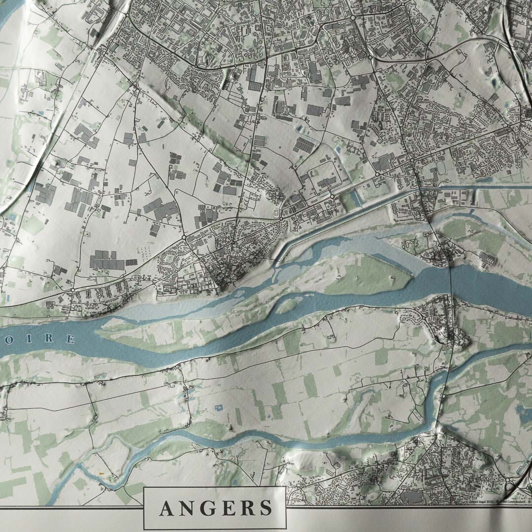 Carte en relief - Angers - 70 x 50 x 4 cm | Dénivelés Editions carte en relief Dénivelés Editions 